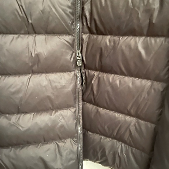 Snowman black down long puffer coat with real fur hood size Large - Picture 6 of 13